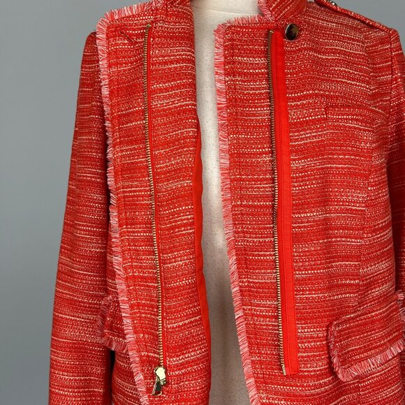 Chicos Womens Textured Fringe Jacket Garibaldi Orange Zip Front size Medium - Picture 7 of 16